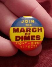 Vintage 1940s Join The March Of Dimes Fight Birth Defects Fold Over Badge Button picture