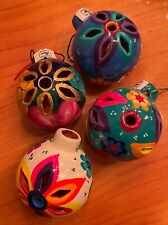 Set Of 3 Handmade Mexican Talavera Sphere shaped Christmas Ornaments Super Fast picture