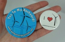 Estate Lot Of 2 Wind Power Turbine Round Pinback Button Pin Badge Windmill picture