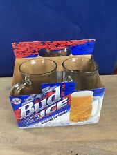 Vintage Bud Ice Molded Clear Thick Glass Beer Mug 5.5 inches Tall 4 PACK picture