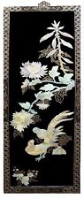 Antique Chinese Mother-of-Pearl Lacquered Wall Panel Pheasants, Flowers, 36”x12” picture