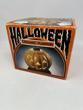 Vintage 1986 Halloween Ceramic Jack-O-Lantern Tealight Candle Holder - In Box picture