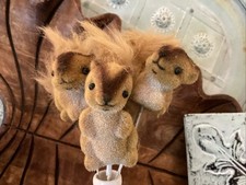 Squirrels Flocked Floral Picks Set Of 3 Chipmunks Brown Planters Fairy Gardens picture
