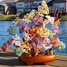 Giant colorful crystal feng shui bonsai money tree natural gemstone for blessing picture
