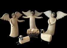 Department 56 Solid Wood Nativity Scene 3 Angels 2 Sheeps Manger Bed Jesus RARE picture