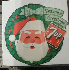 Vintage 7up Wreath Santa Christmas cardboard Sign Advertisement double sided F picture