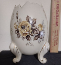 Vintage Napcoware Footed Hand Painted Cracked Egg Floral Vase Dish Planter 6.25