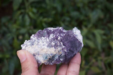 367gNatural Purple fluorite on the white crystal, cube fluorite mineral specimen picture