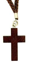 Wood Latin Cross Pectoral Pendant on Cord Chain Necklace, Dark Brown, 1 1/4 Inch picture