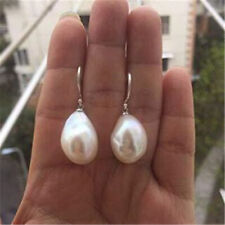 Fashion 11-12mm White Baroque Pearl Earrings 18k Ear Stud Hoop Gold Art Teens picture