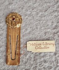 Vintage The Vatican Library Collection Bookmark Religious Cross With Red Stone picture