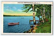 1938 Greetings From Greenwood Canoe Dock Lake New York Vintage Antique Postcard picture