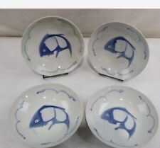 Vintage Hand Painted Porcelain Koi/Carp Fish Blue and White Soup Bowl 8
