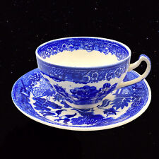 Vintage W Adams And Sons Staffordshire England Blue Willow Oval Teacup Saucer 3” picture