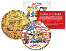 PEANUTS * Americana * CHARLIE BROWN Snoopy JFK Half Dollar Coin 24K Gold Plated picture