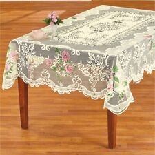 Elegant Pink Rose Lace Valentines Day Polyester Square Tablecloth picture