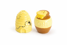 Honey Pot Mini Pepper Shaker & Beehive Salt Shaker Stoneware Bee Kitchen Decor picture