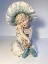 Antique Gebruder Heubach Bisque LARGE Bonnet Girl Baby Piano Figure HTF Rare 9” picture