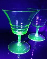 2 Vintage Yellow Depression Uranium Ribbed Stemware Wine/Water  Glasses - EUC picture