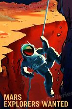 “Mars Explorers Wanted” Astronaut Retro Outer Space Travel Poster - 24x36 picture