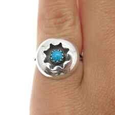 Old Pawn Navajo Sterling Silver Real Turquoise Snake Eye Shadow Box Ring Size 5 picture