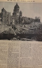 Vintage San Francisco earthquake & fire April 1906 NEW YORK TIMES News Article picture