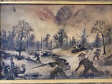 🔥 Unusual Antique Old American Trench Folk Art World War 1 WWI Oil Painting WOW picture