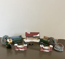 Department 56 Lot Of 13 Various Village Accessories Sign Brick Walls Benches picture