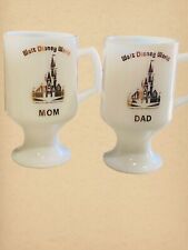 VTG Walt Disney World Milk Glass Souvenir Mom & Dad Pedestal Mugs Cups Gold Prt picture