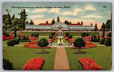 Municipal Greenhouse Duncan Gardens Spokane Washinton linen Postcard picture