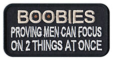 Motorcycle Jacket Patch - Boobies - Men Can Focus On Two Things At Once - Funny picture