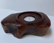 Vtg Hand-Carved Primitive Wooden Chunky Candle Holder 6x4x2 Tea Light or 3 inch  picture