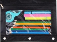 3-Ring Pen Pencil Pouch with Clear Window Stationery Bag Binder Case Classroom picture