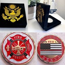 US Fire Rescue Thin Red Line Flag Challenge Collectible Coin Fireman Gift w/Case picture