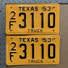 1953 Texas truck license plate pair 2F 3110 YOM DMV Chevy 3100 13637 picture