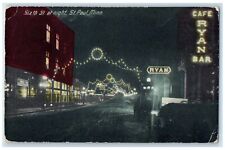 1915 Sixth St. Night Exterior Building Ryan Cafe St. Paul Minnesota MN Postcard picture
