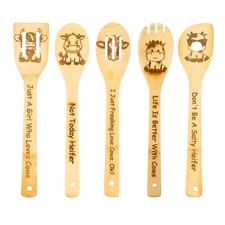 5PCS Cow Wooden Cooking Spoons Set Bamboo Cooking Spoons Cow Wooden Spoons picture