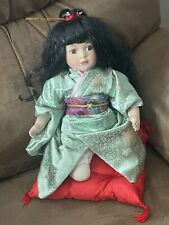 Vintage Kneeling Japanese Girl in Kimono Porcelain Doll 12
