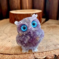 Natural Amethyst Crystal Owl Figurine Gemstone Bird Statue Healing Reiki Gift US picture