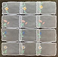 Vintage Cocktail Napkins Madeira Embroidered Flowers on Organdy  Rare Set of 12 picture