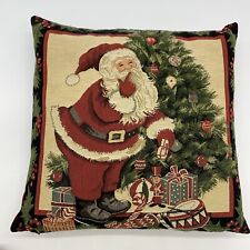 Christmas Decor Throw Pillow Santa Cotton Linen Zip Cover All DOWN Insert 17x17” picture