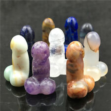 Natural Penis Quartz Crystal Hand Carved Dick Testicle Massage reiki Healing 2pc picture