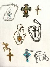 Avon Lot 7 Necklaces Pendants Crucifix Sacred Heart Cross Angel Vtg Catholic picture