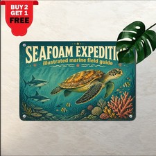 Ocean Wildlife Sea Turtle Sharks Metal Sign Marine Biology Wall Tin Plaque picture