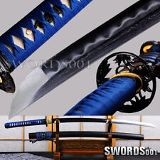 elegant blue Japanese samurai katana sword clay tempered  damascus folded steel  picture