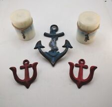 1 Lg Blue ANCHOR 2 Red Nautical Cast Iron COAT WALL HOOKS    DECOR, 2 candles . picture