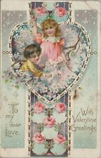 To My Dear Love With Valentine Greetings Children Divided Back Vintage Post Card picture