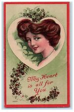 c1910's Valentine Beautiful Victorian Girl In Heart Shape Flowers Postcard picture