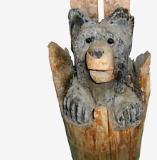 Vintage Hand Carved  Wood Honey Bear in a Tree  Trunk 18