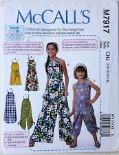 McCalls 7917 Girls Learn To Sew Romper Jumpsuit Belt Sewing Pattern Sz 7-14 picture